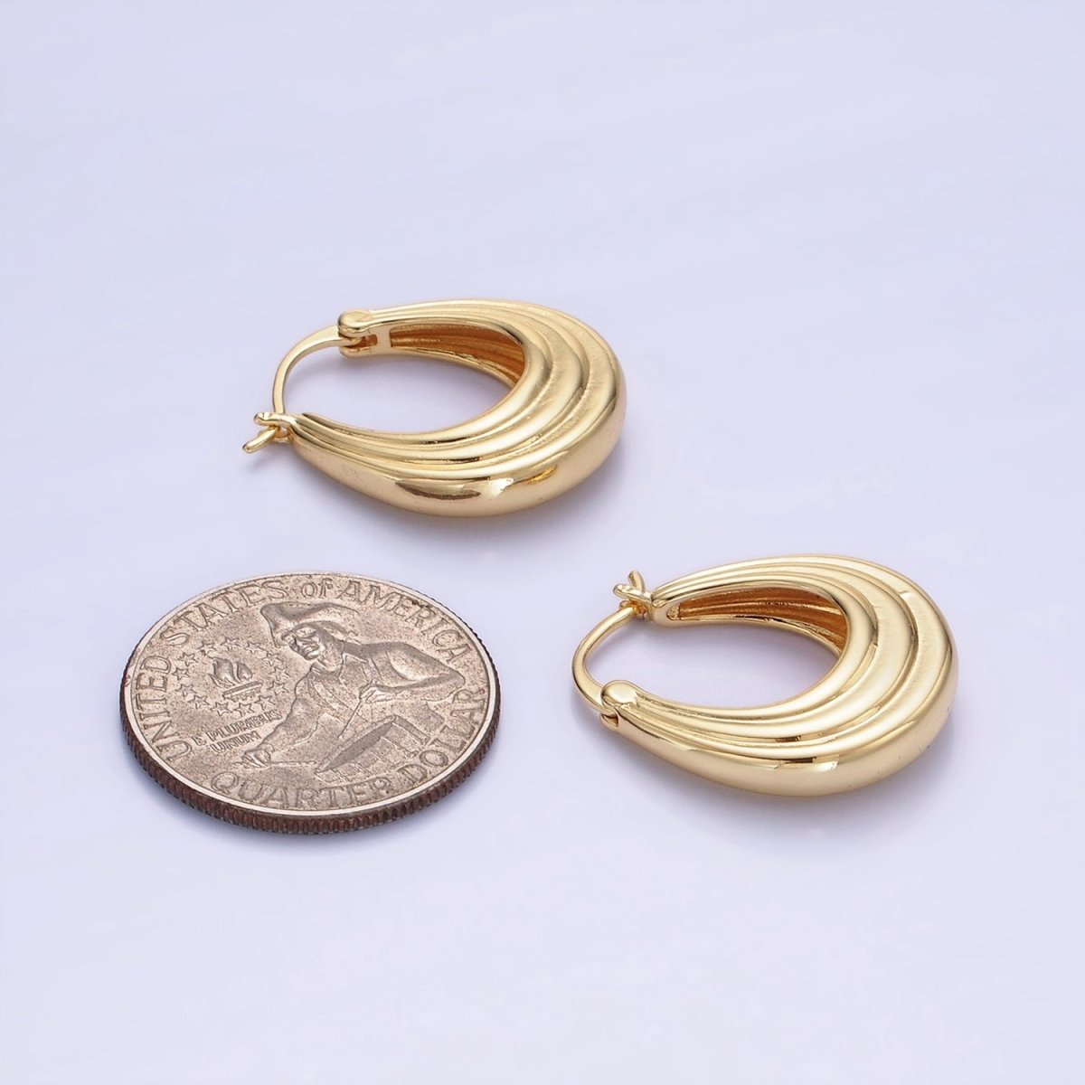 14K Gold Filled 25mm Line-Edged Dome Latch Hoop Earrings in Gold & Silver | AB1343 AB1344