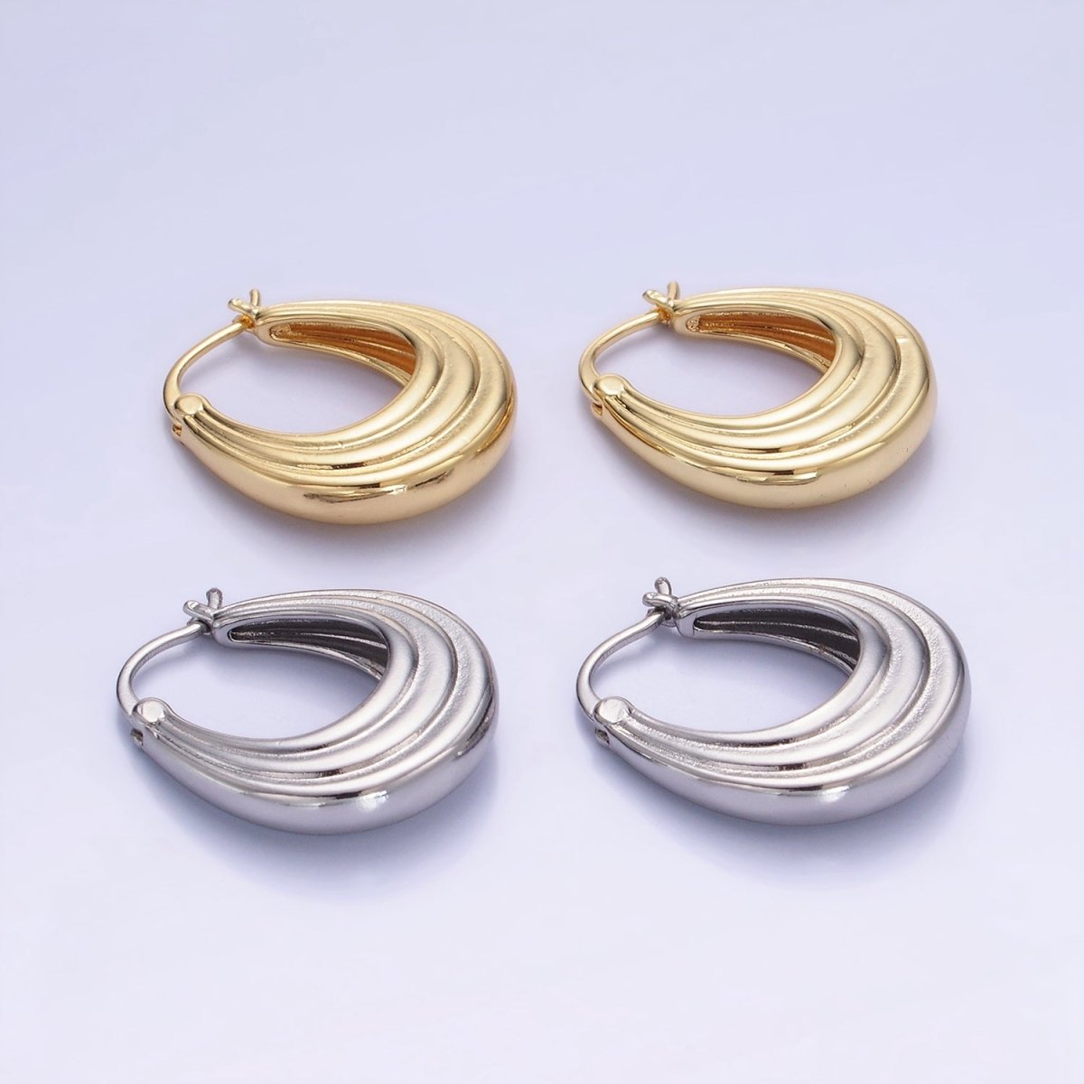 14K Gold Filled 25mm Line-Edged Dome Latch Hoop Earrings in Gold & Silver | AB1343 AB1344