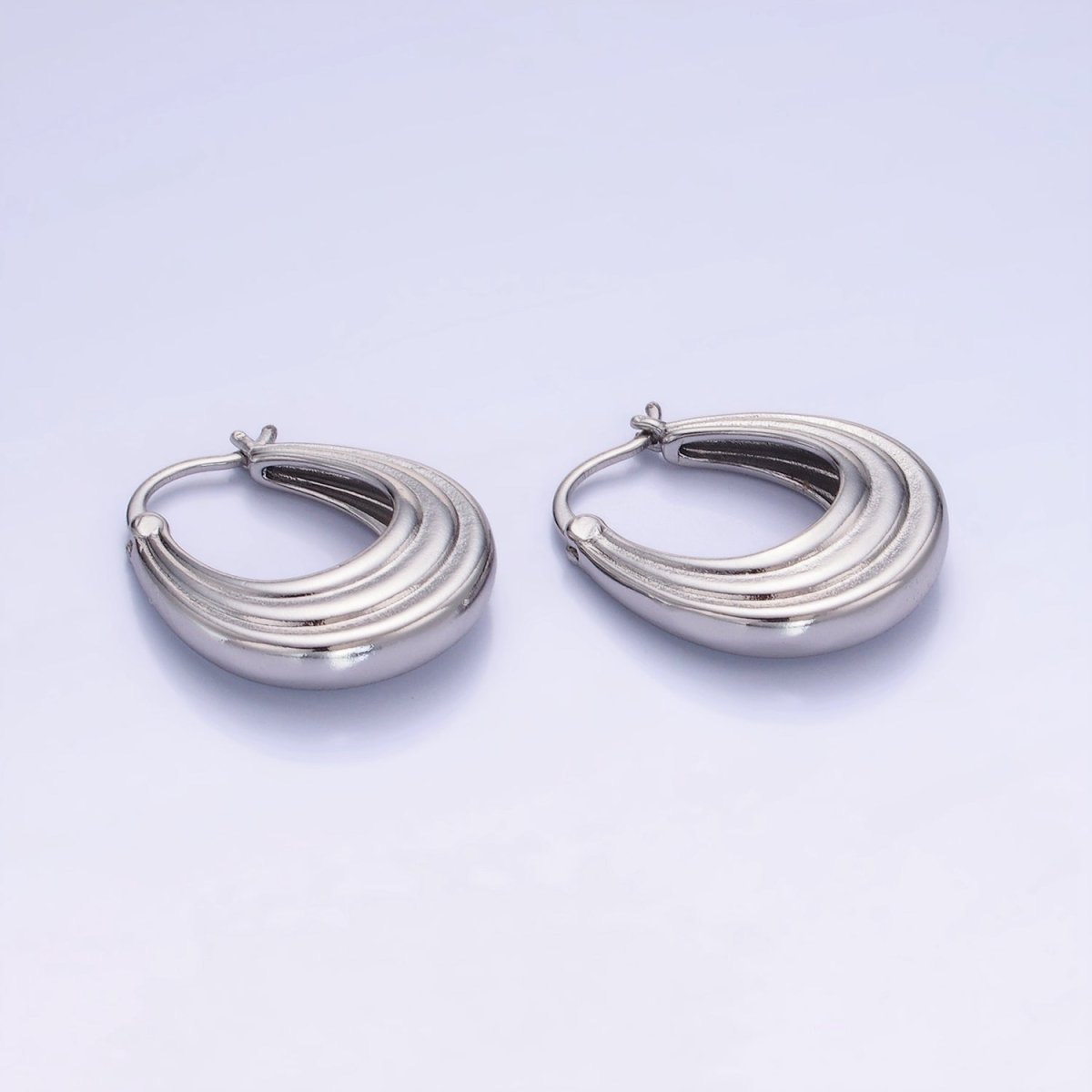 14K Gold Filled 25mm Line-Edged Dome Latch Hoop Earrings in Gold & Silver | AB1343 AB1344