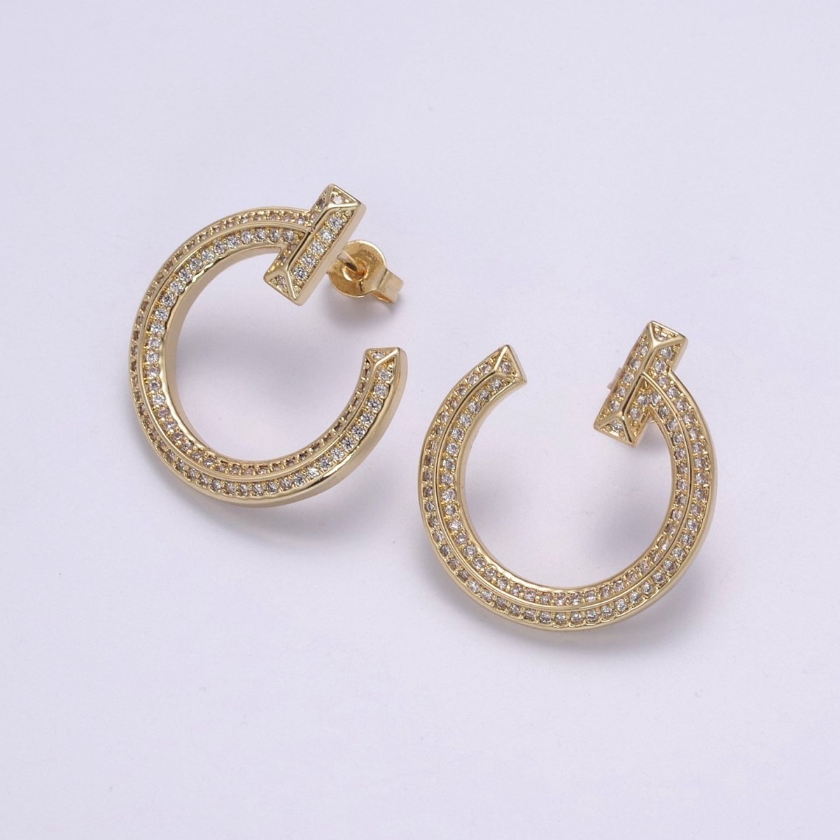 14K Gold Filled 25mm Micro Paved CZ Nail Circular Stud Earrings in Gold & Silver | T250 T251