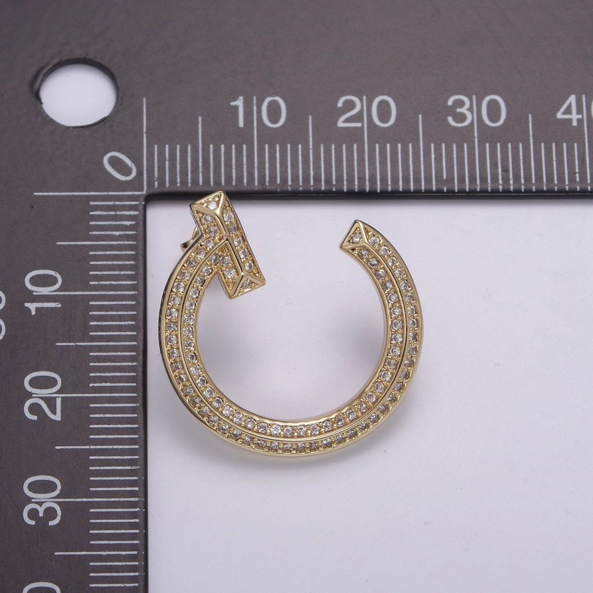 14K Gold Filled 25mm Micro Paved CZ Nail Circular Stud Earrings in Gold & Silver | T250 T251