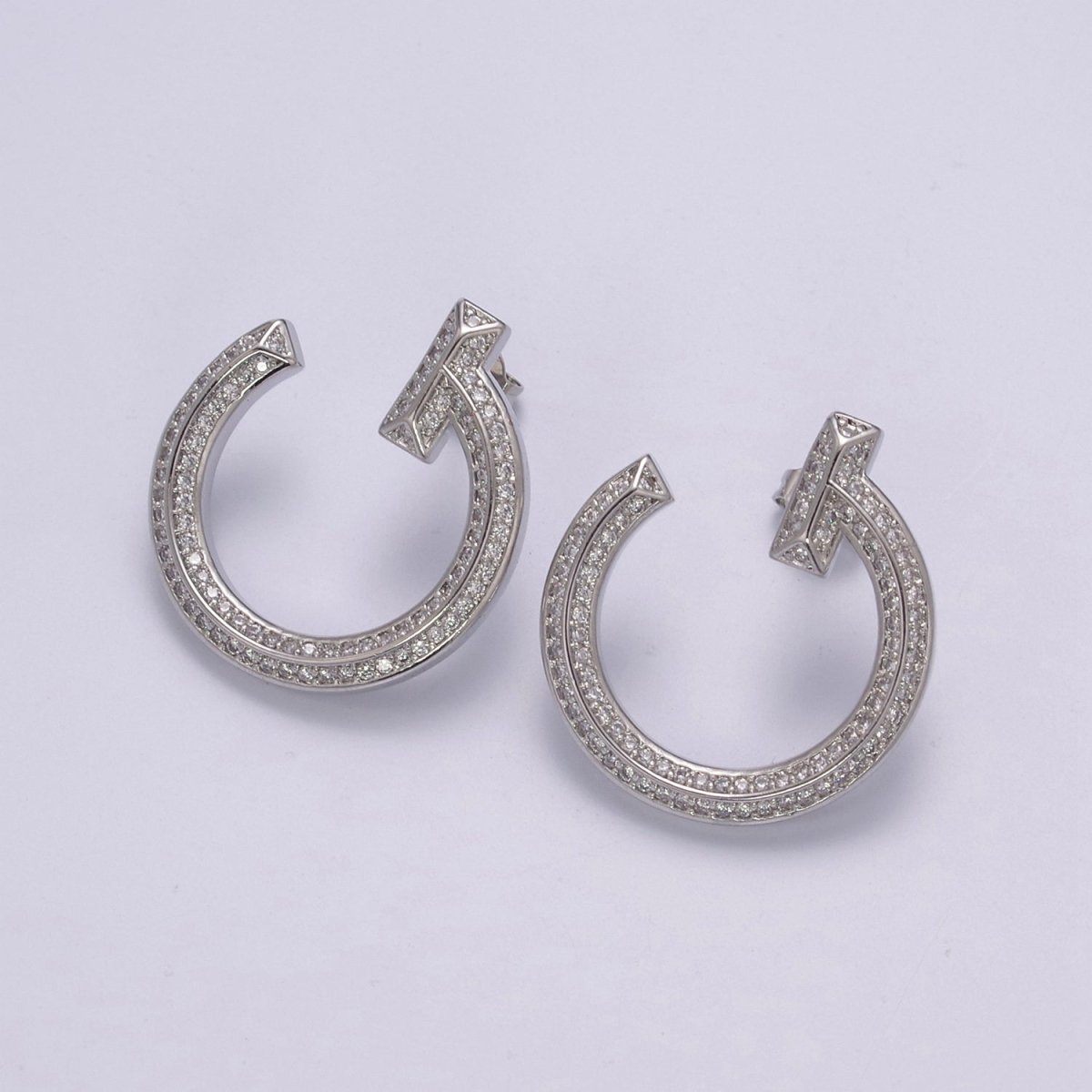 14K Gold Filled 25mm Micro Paved CZ Nail Circular Stud Earrings in Gold & Silver | T250 T251