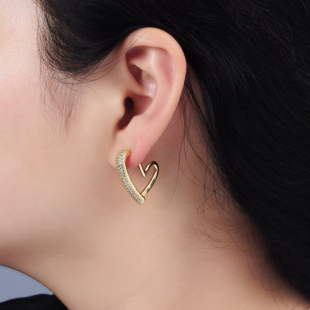 14K Gold Filled 25mm Micro Paved CZ Open Heart Earrings in Gold & Silver | AE429 AE430