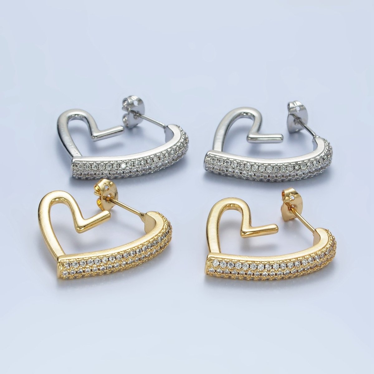 14K Gold Filled 25mm Micro Paved CZ Open Heart Earrings in Gold & Silver | AE429 AE430