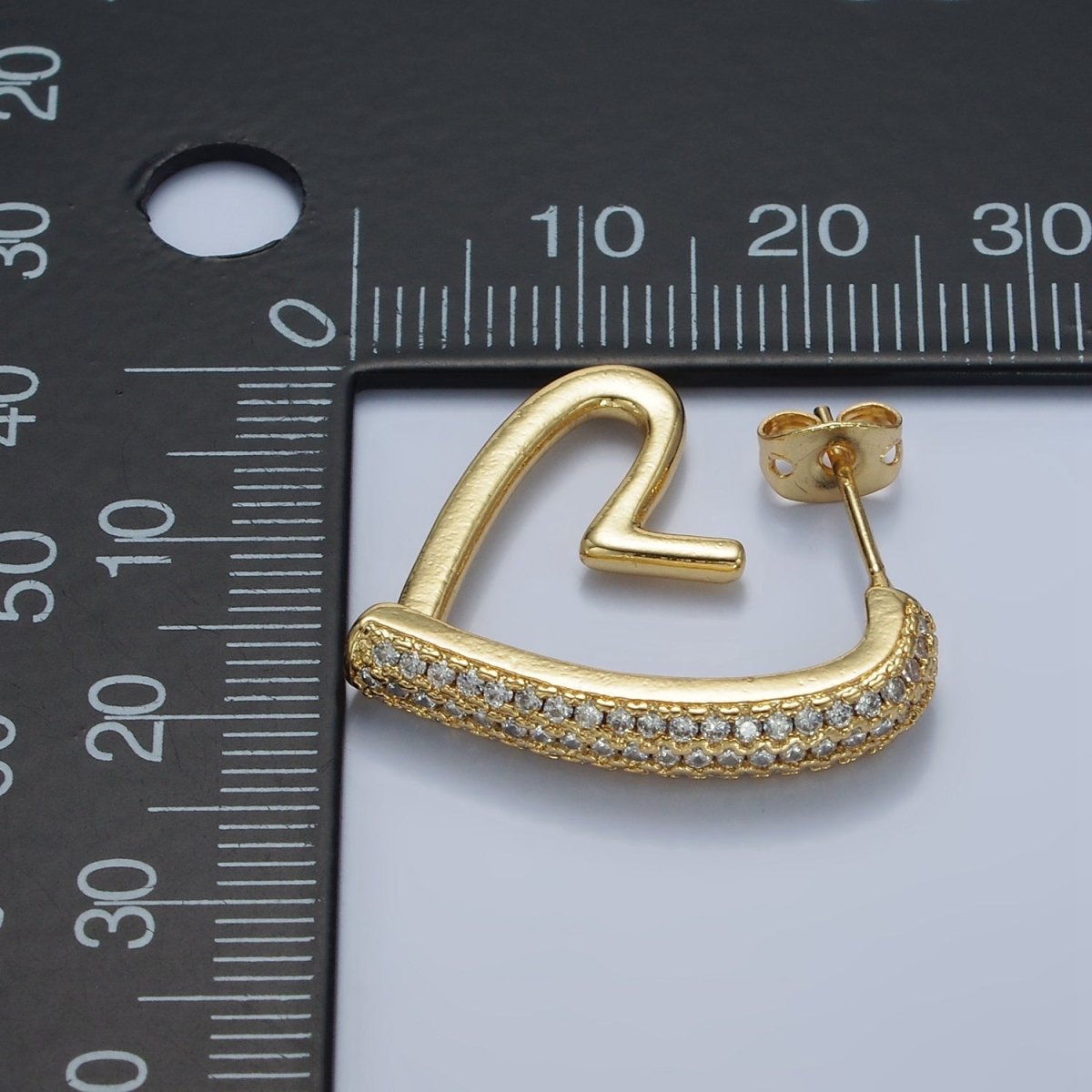 14K Gold Filled 25mm Micro Paved CZ Open Heart Earrings in Gold & Silver | AE429 AE430