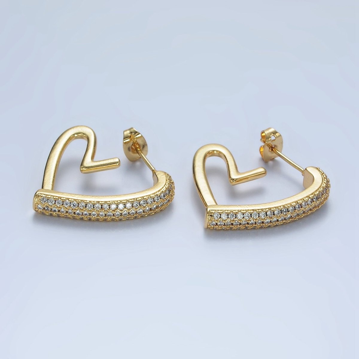 14K Gold Filled 25mm Micro Paved CZ Open Heart Earrings in Gold & Silver | AE429 AE430