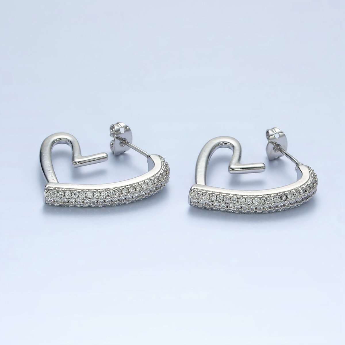 14K Gold Filled 25mm Micro Paved CZ Open Heart Earrings in Gold & Silver | AE429 AE430