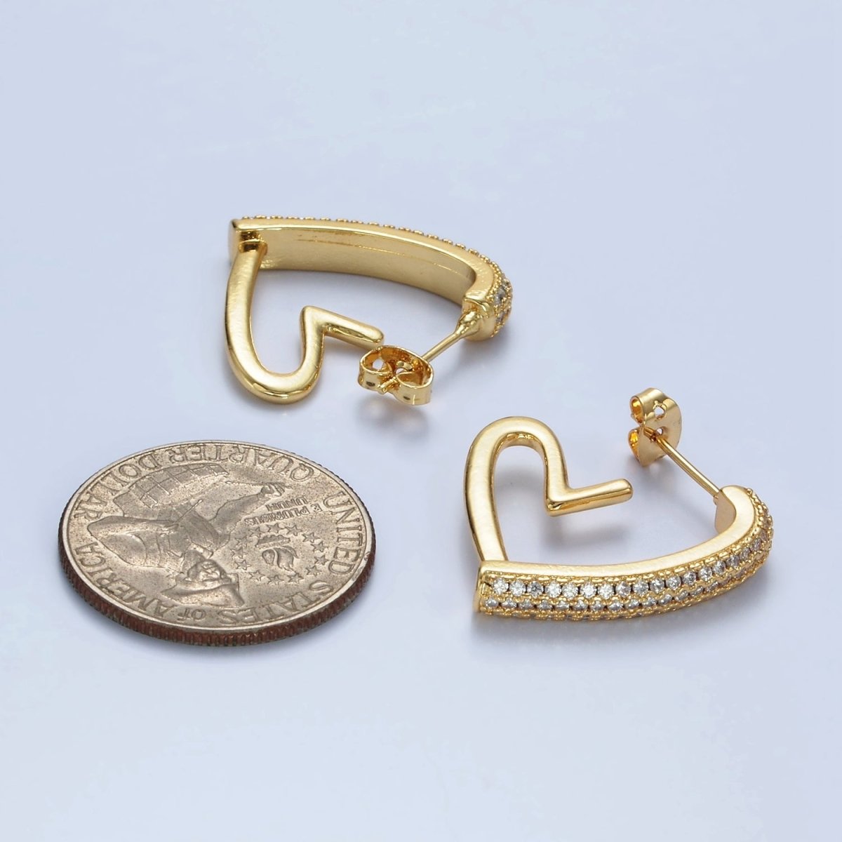 14K Gold Filled 25mm Micro Paved CZ Open Heart Earrings in Gold & Silver | AE429 AE430