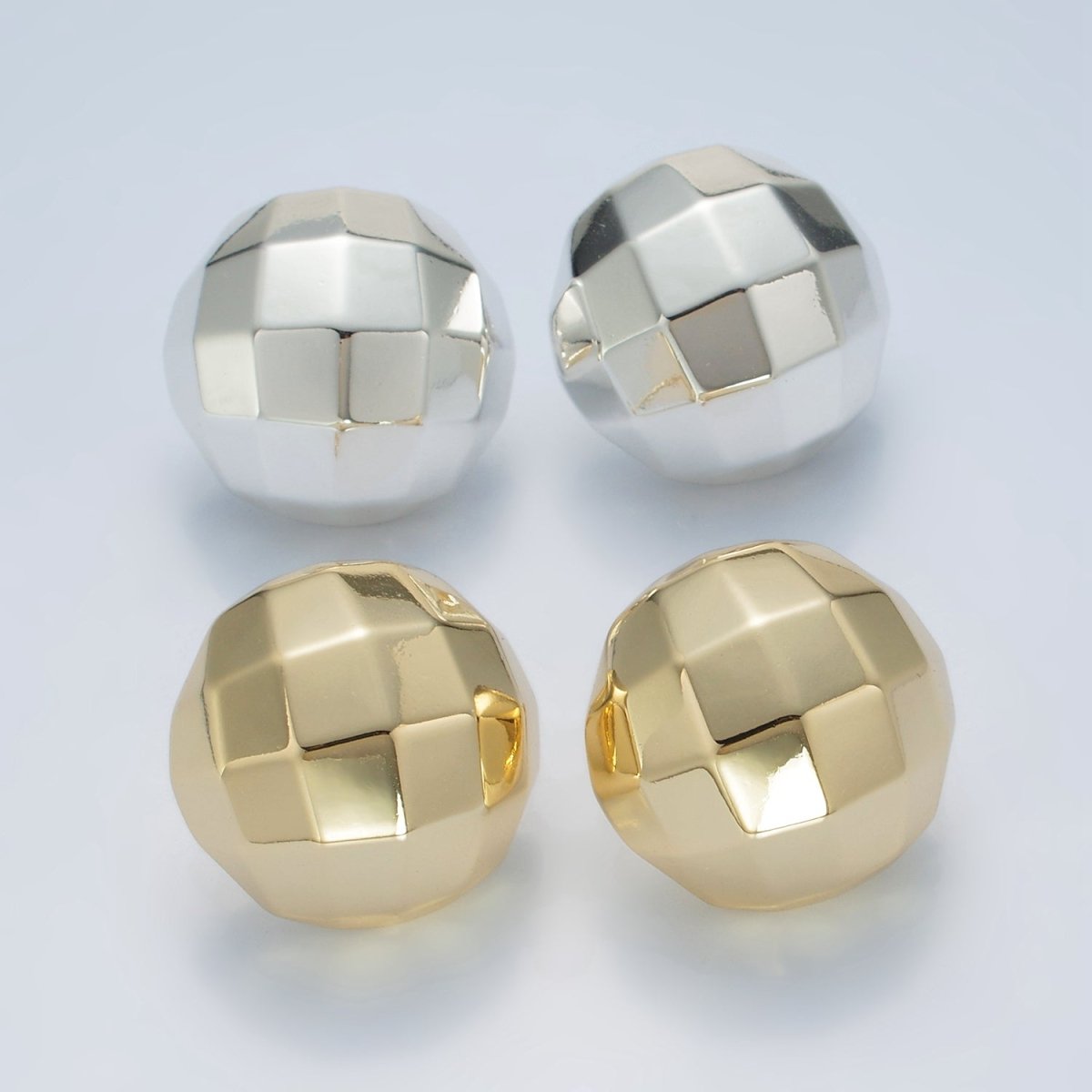 25mm Multifaceted Round Lightweight Stud Earrings in Gold & Silver | AD703 AD704
