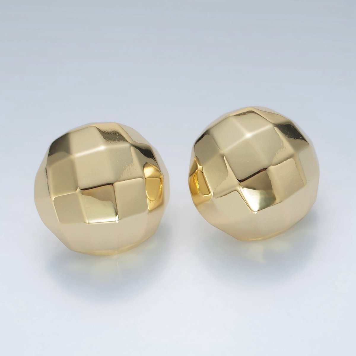 25mm Multifaceted Round Lightweight Stud Earrings in Gold & Silver | AD703 AD704