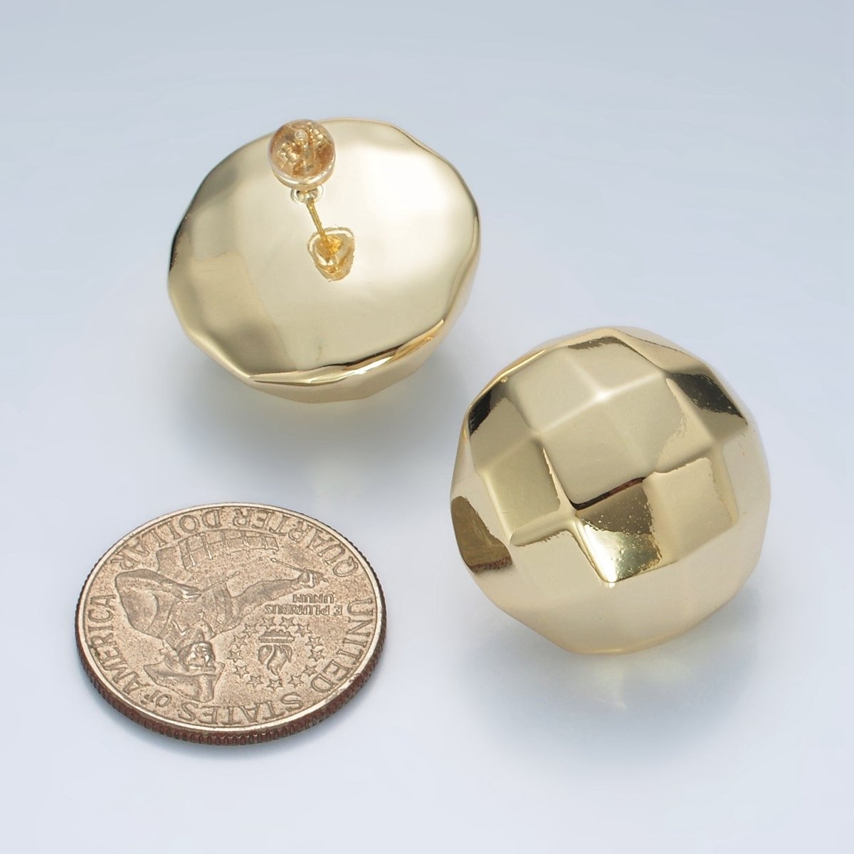 25mm Multifaceted Round Lightweight Stud Earrings in Gold & Silver | AD703 AD704