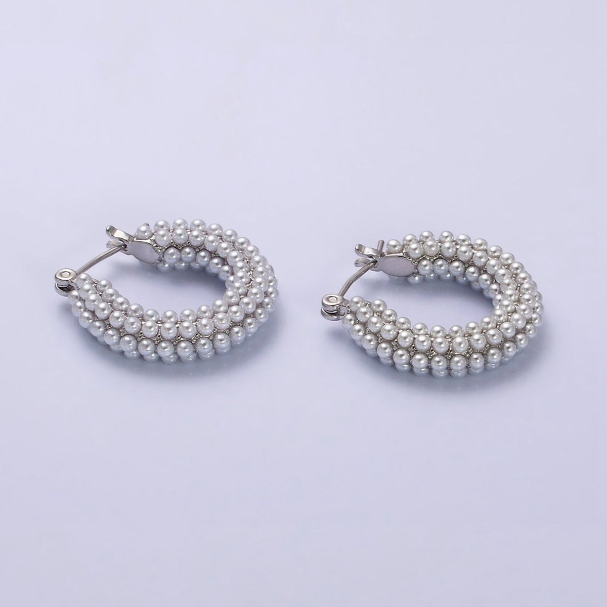 14K Gold Filled 25mm Pearl Lined Latch Hoop Earrings in Gold & Silver | AD-375
