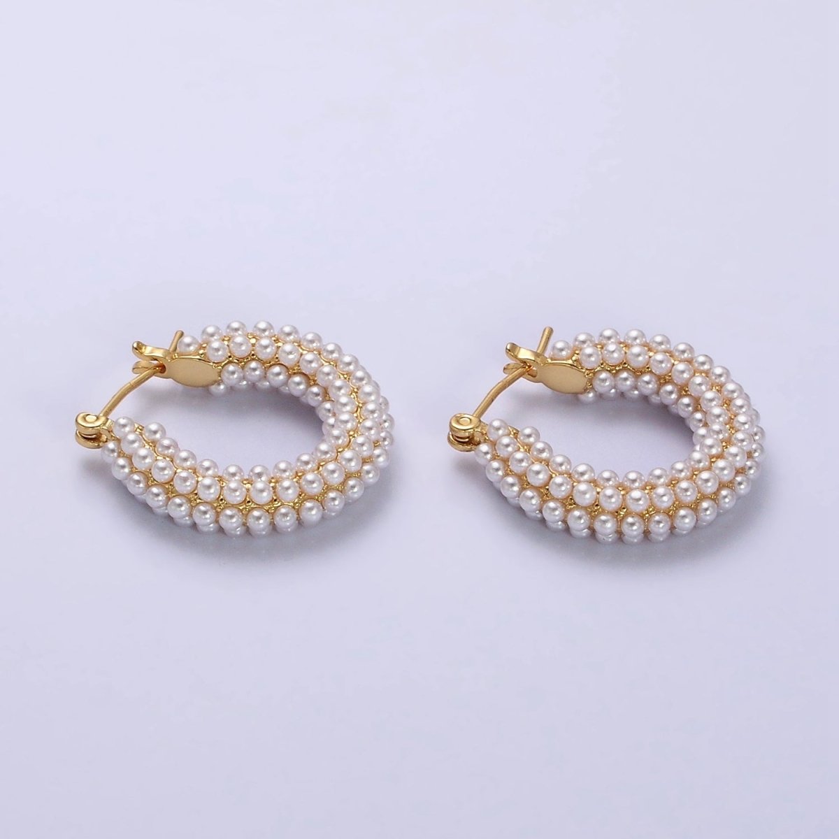 14K Gold Filled 25mm Pearl Lined Latch Hoop Earrings in Gold & Silver | AD-375