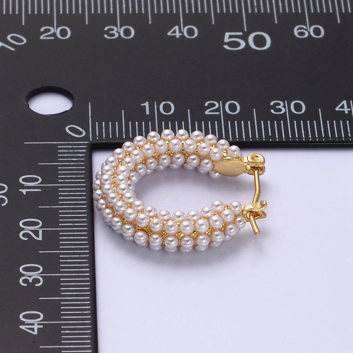 14K Gold Filled 25mm Pearl Lined Latch Hoop Earrings in Gold & Silver | AD-375