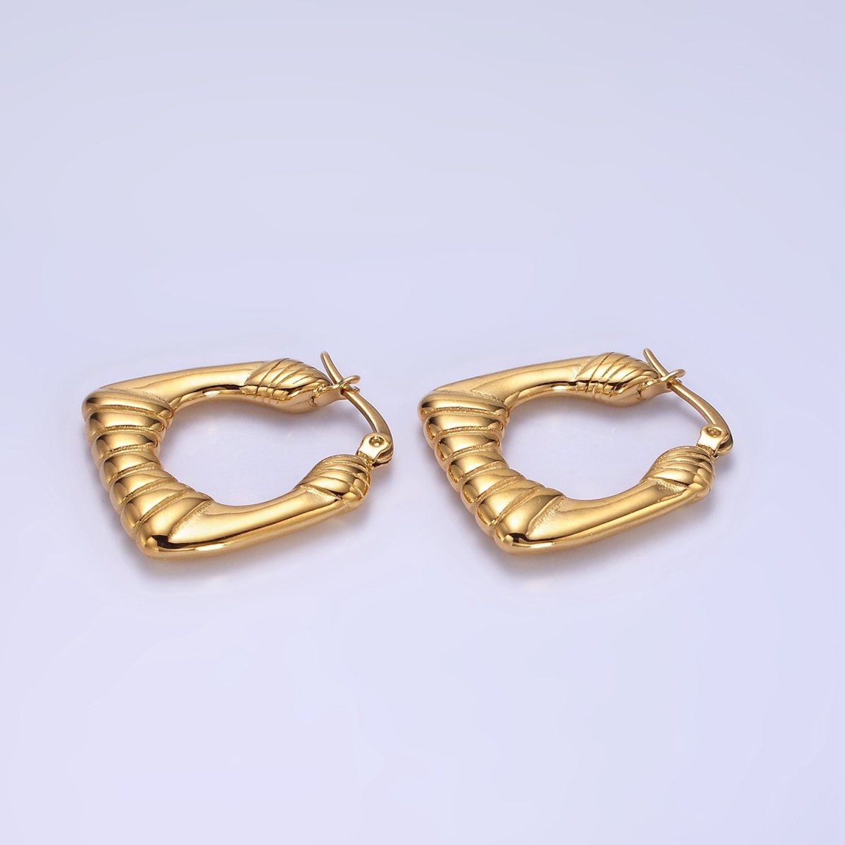 14K Gold Filled 25mm Quilted Puffed Square Minimalist Latch Hoop Earrings | AE412 - DLUXCA