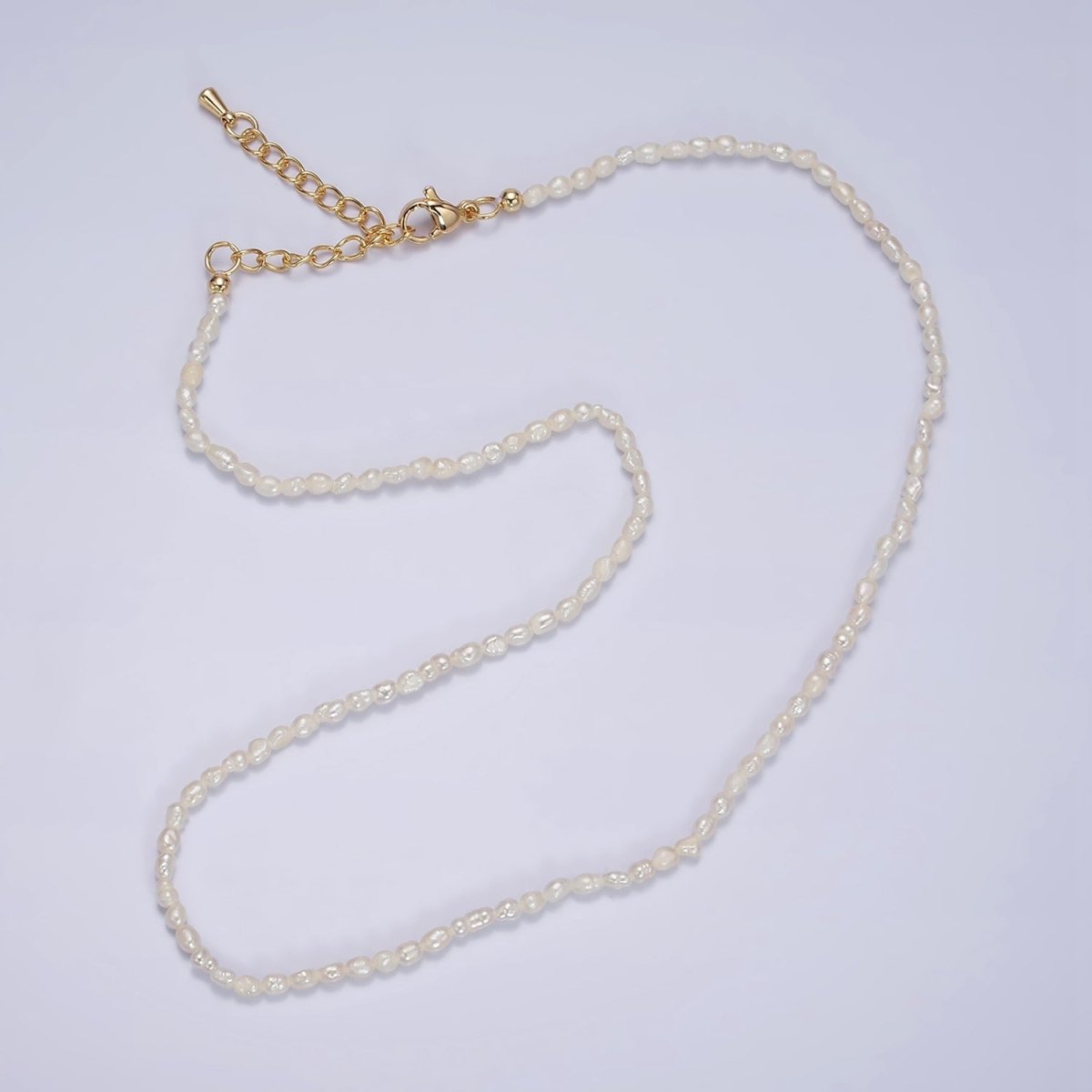 14K Gold Filled 2.5mm Ringed Oval Freshwater Pearl 15.5 Inch Choker Necklace w. Extender | WA-1988 Clearance Pricing - DLUXCA