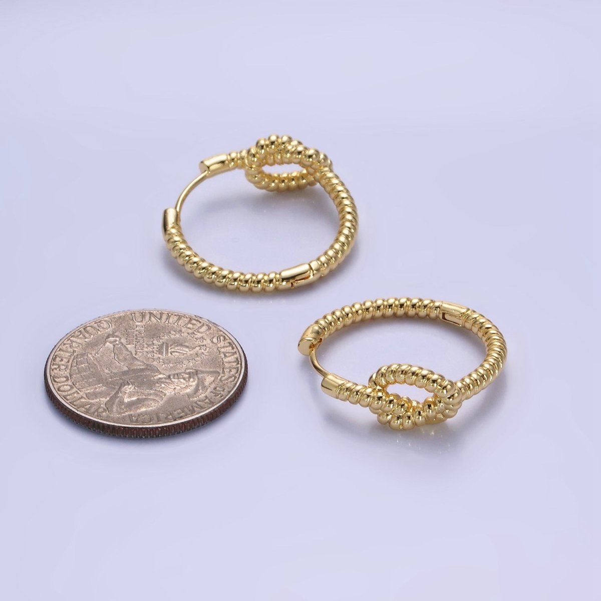 14K Gold Filled 25mm Rope Tied Croissant Huggie Earrings in Gold & Silver | AB1360 AB1361