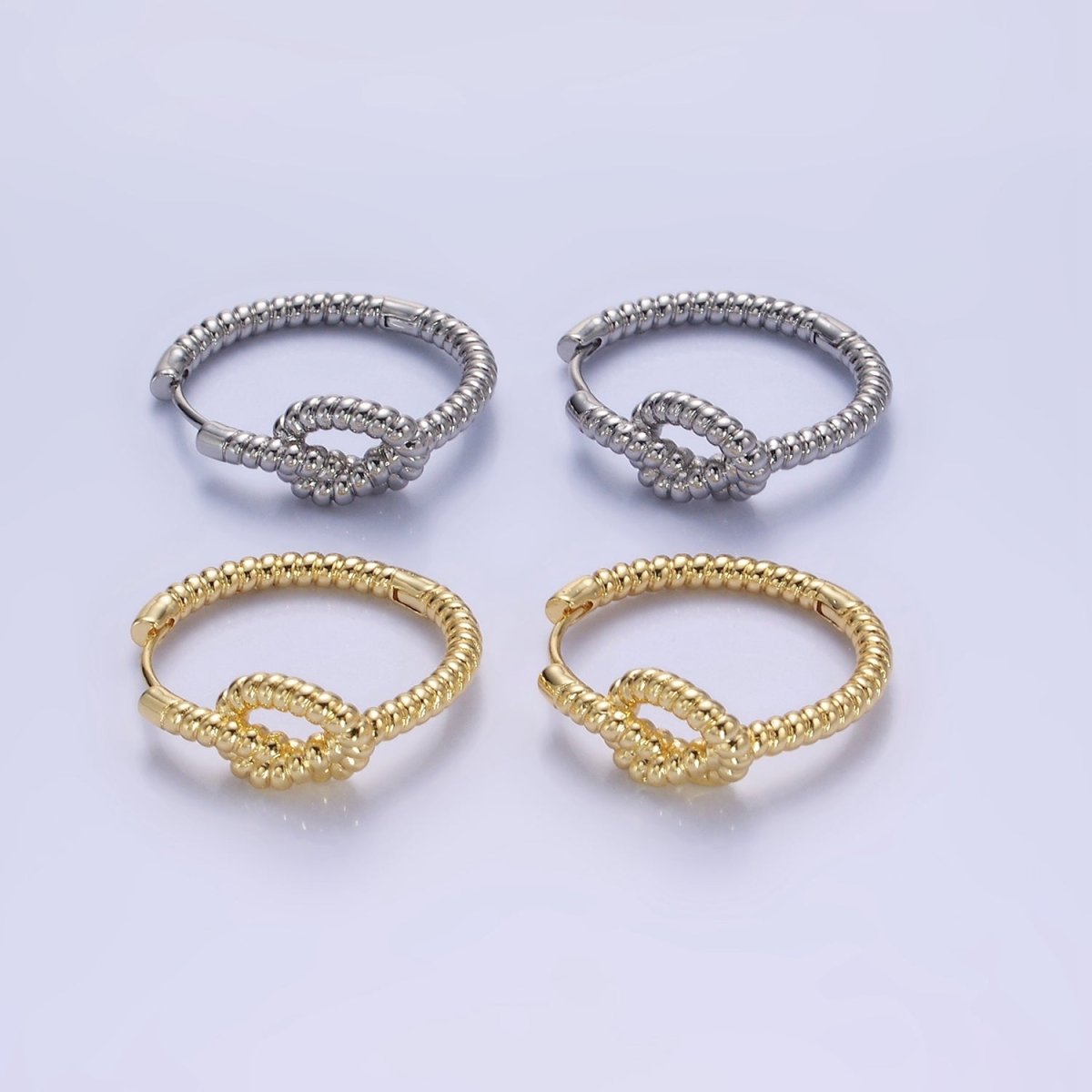 14K Gold Filled 25mm Rope Tied Croissant Huggie Earrings in Gold & Silver | AB1360 AB1361