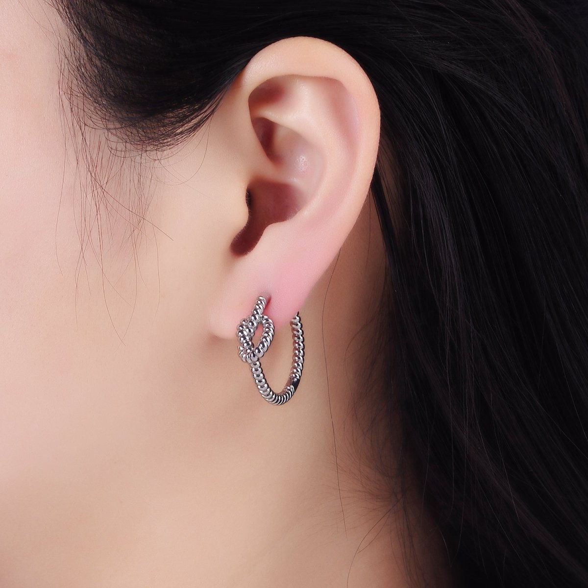 14K Gold Filled 25mm Rope Tied Croissant Huggie Earrings in Gold & Silver | AB1360 AB1361