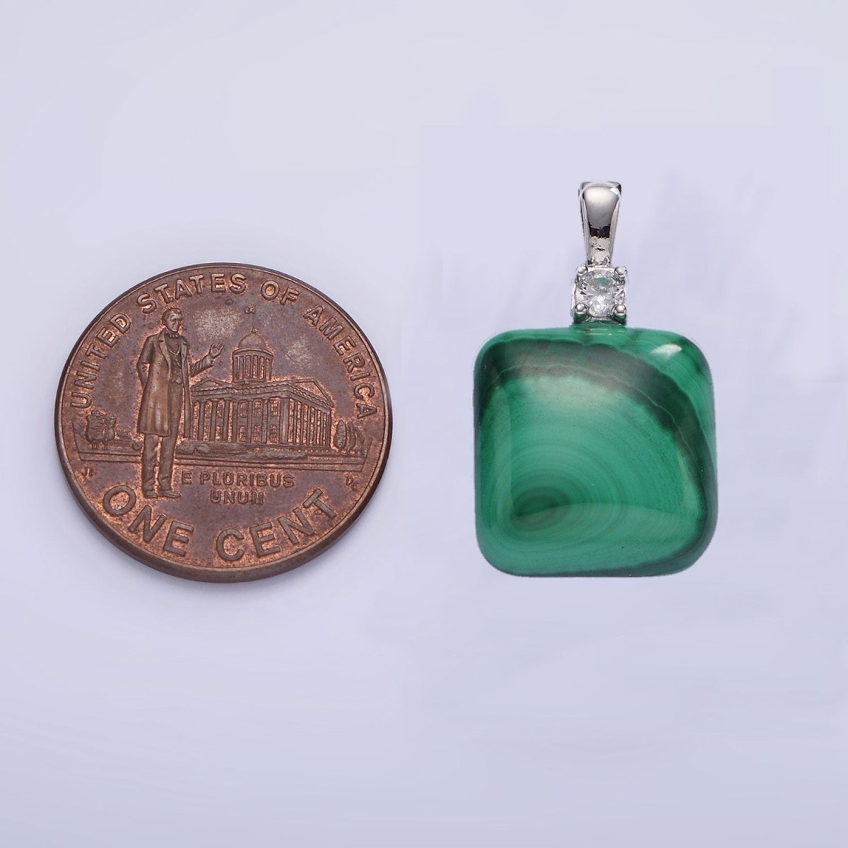 14K Gold Filled 25mm Square Malachite CZ Bail Pendant in Gold & Silver | AH134