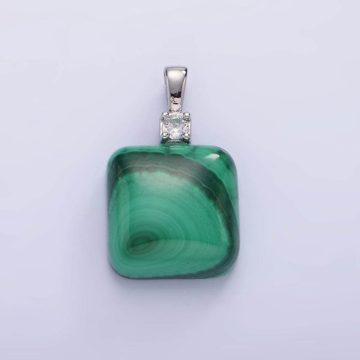 14K Gold Filled 25mm Square Malachite CZ Bail Pendant in Gold & Silver | AH134