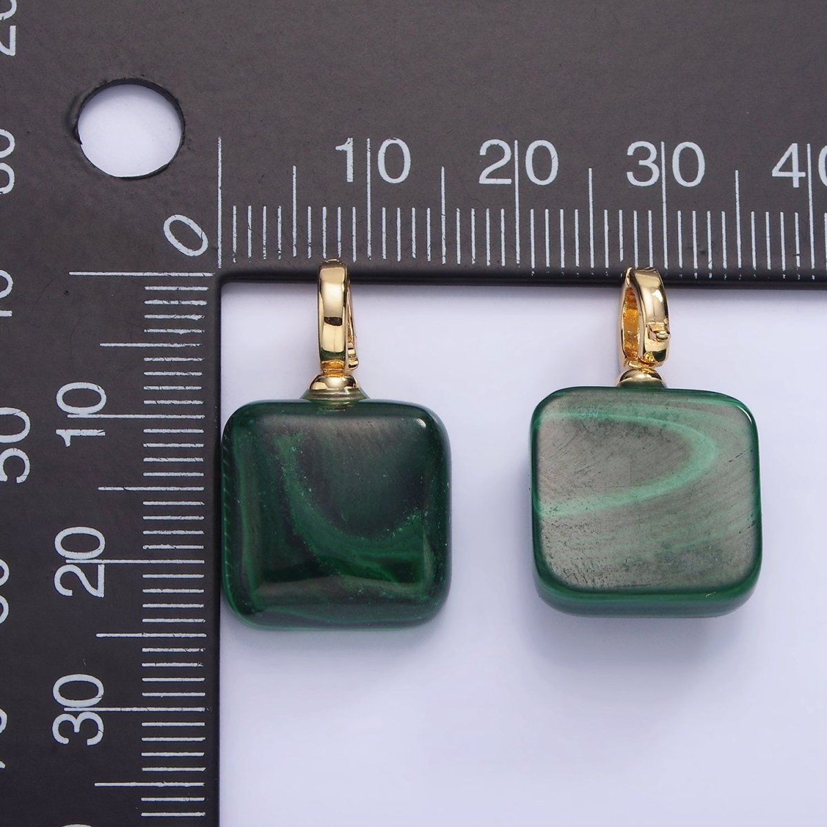 14K Gold Filled 25mm Square Malachite Snap Latch Bail Pendant | AG683 - DLUXCA