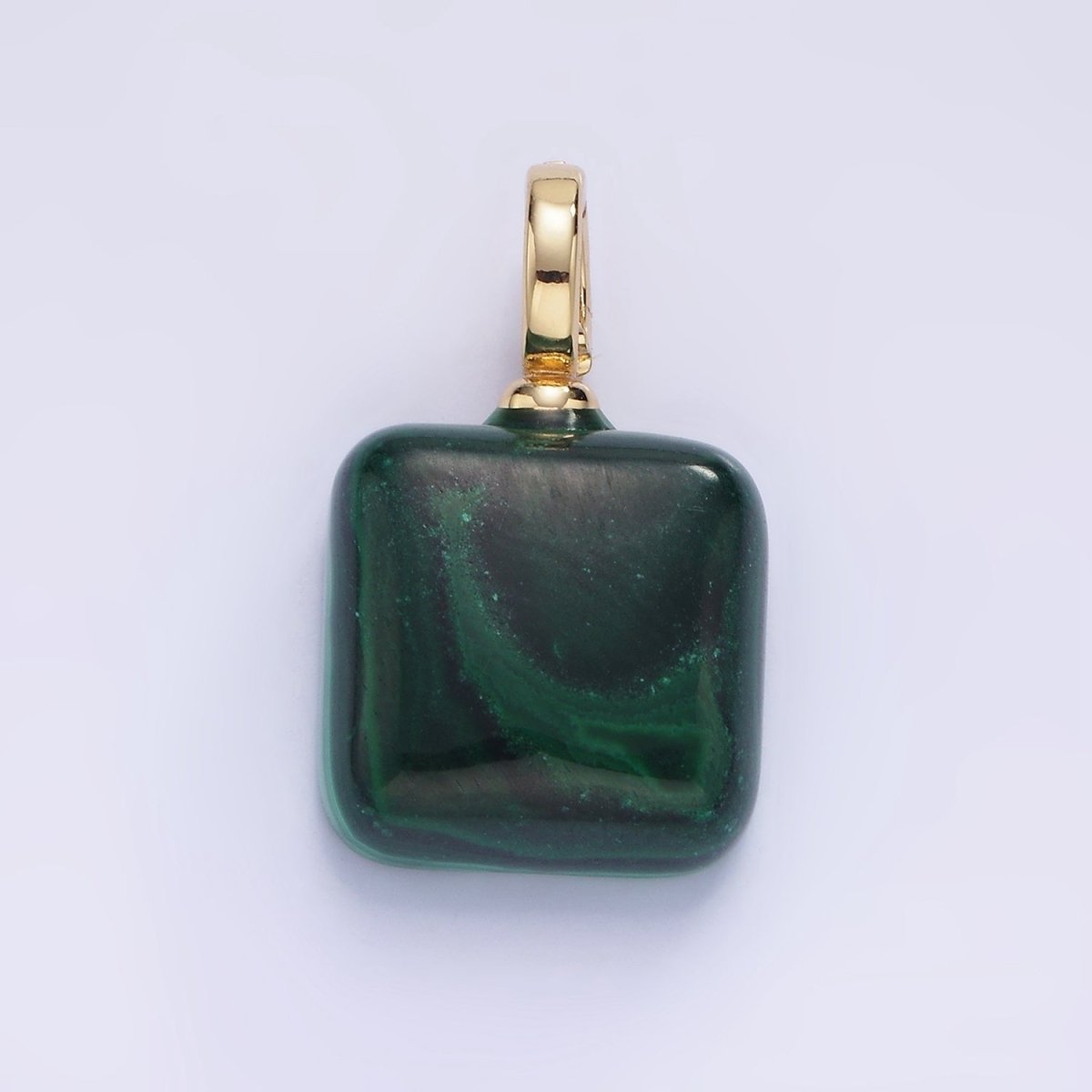 14K Gold Filled 25mm Square Malachite Snap Latch Bail Pendant | AG683 - DLUXCA