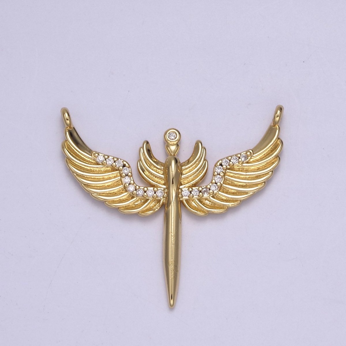 14K Gold Filled 25mm Sword Angel Wing Micro Paved CZ Connector | F-771 - DLUXCA