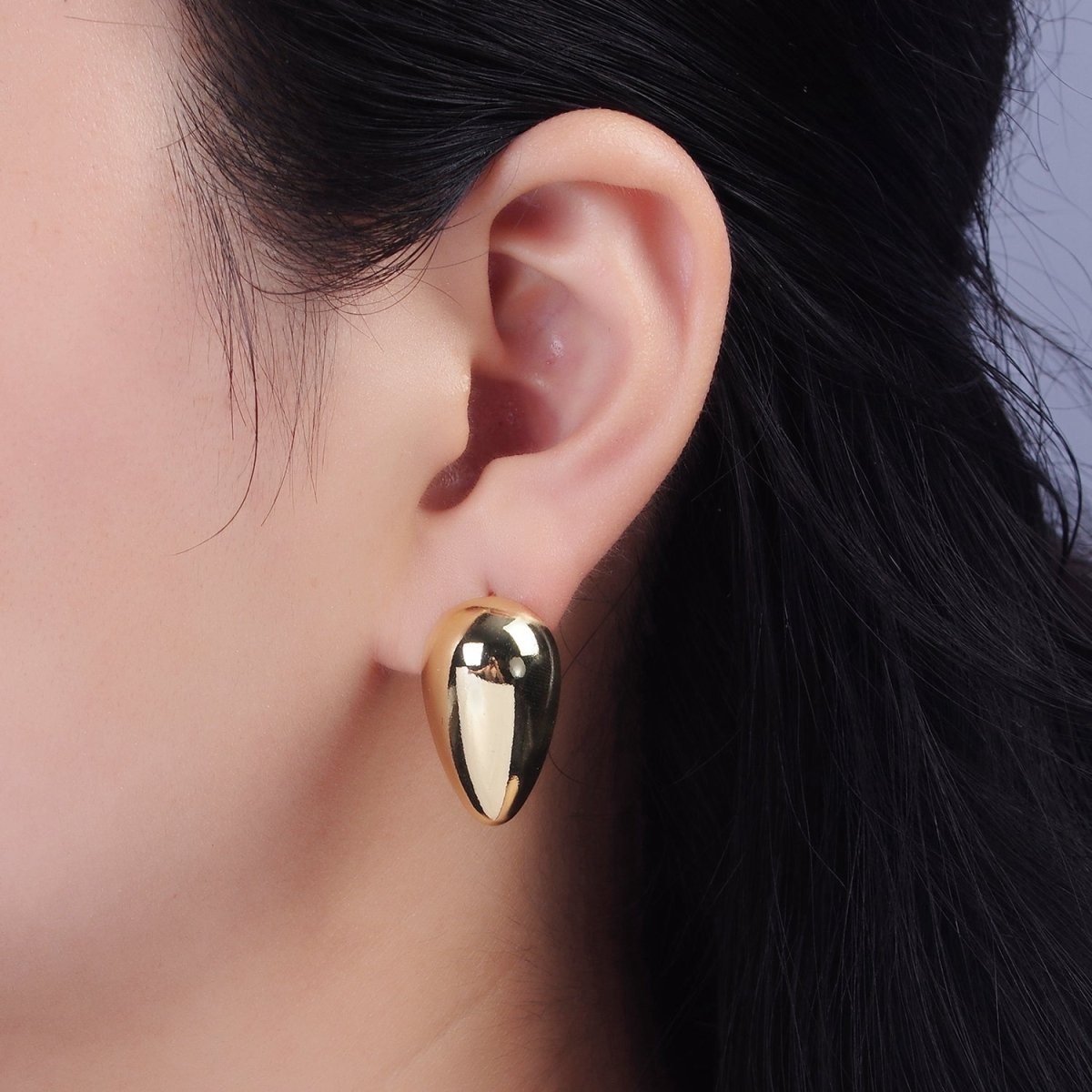 14K Gold Filled 25mm Teardrop Downwards Dome Minimalist Stud Earrings | AE328 - DLUXCA