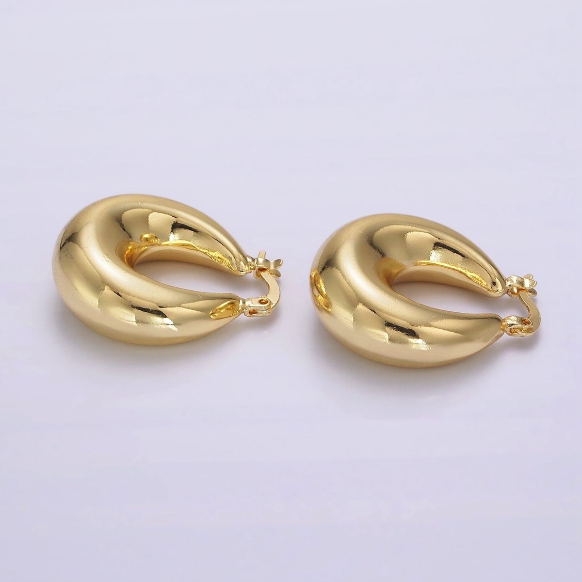 14K Gold Filled 25mm Wide Chubby U-Curved Latch Hoop Earrings | AE356 - DLUXCA