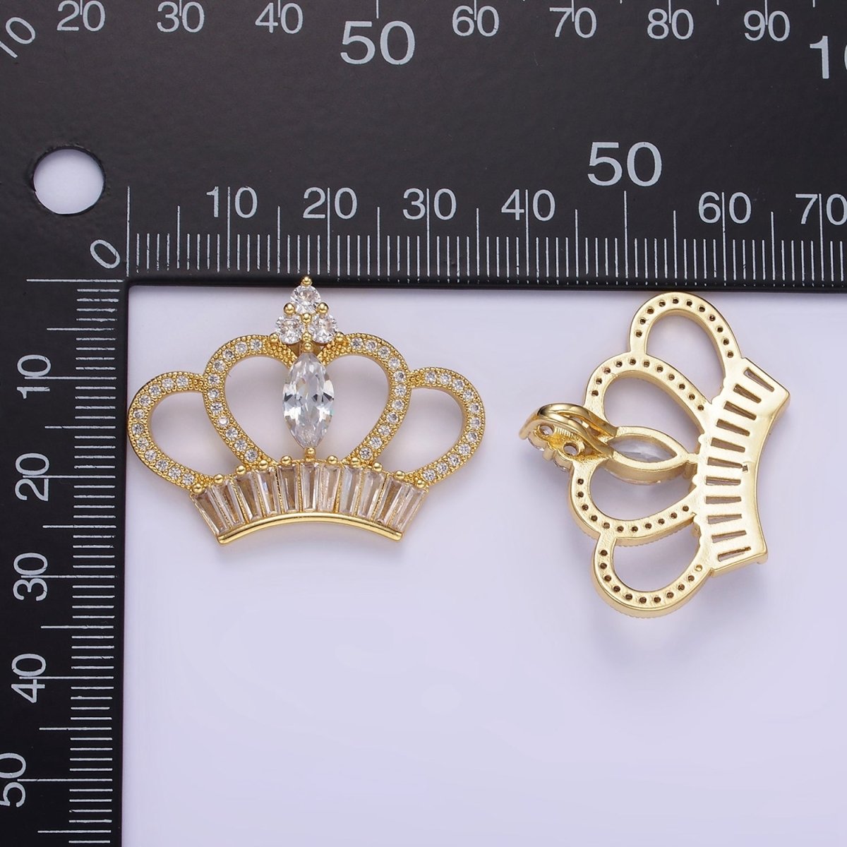 14K Gold Filled 26mm Clear Marquise Baguette Micro Paved Open Royal Crown Pendant | AA1133 - DLUXCA