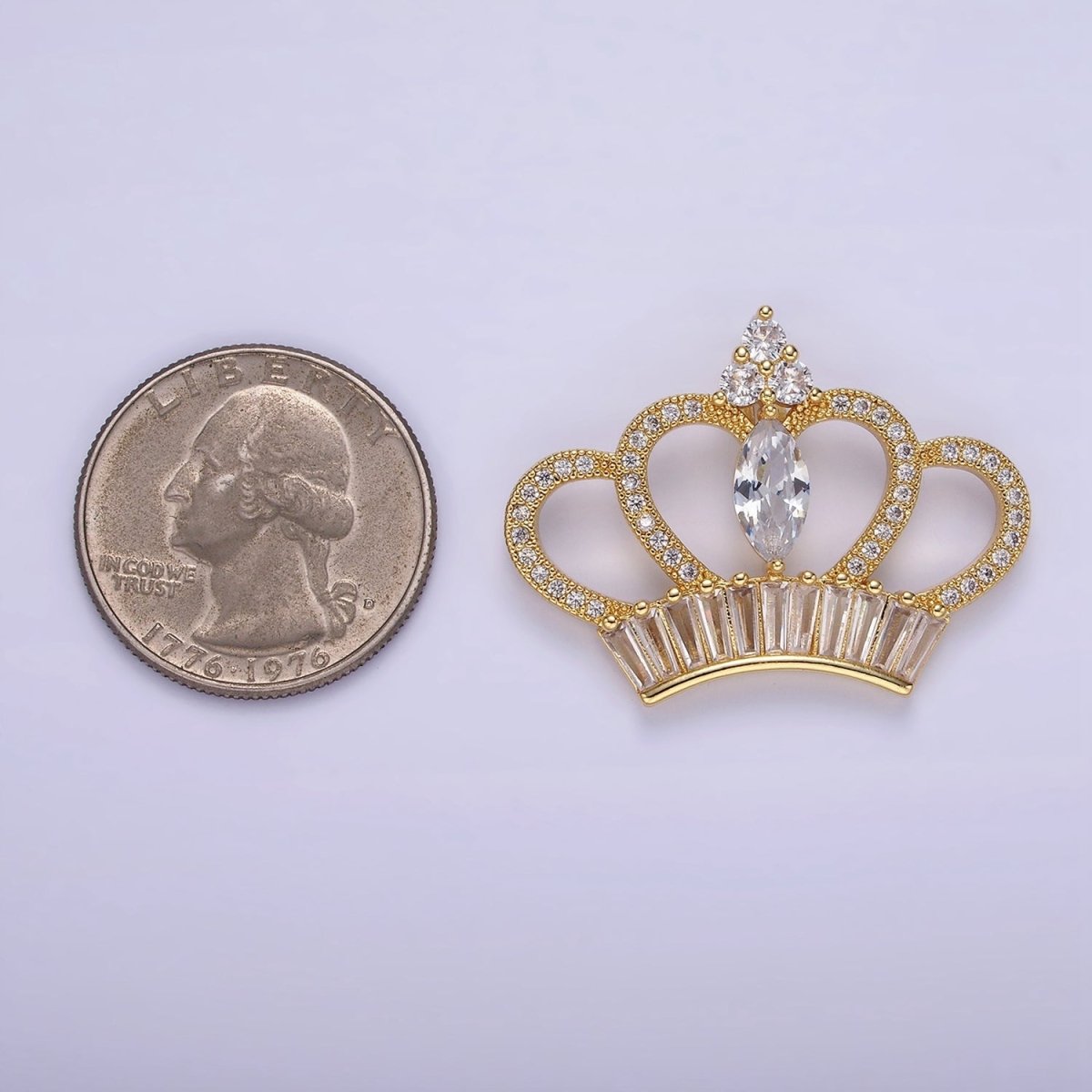 14K Gold Filled 26mm Clear Marquise Baguette Micro Paved Open Royal Crown Pendant | AA1133 - DLUXCA
