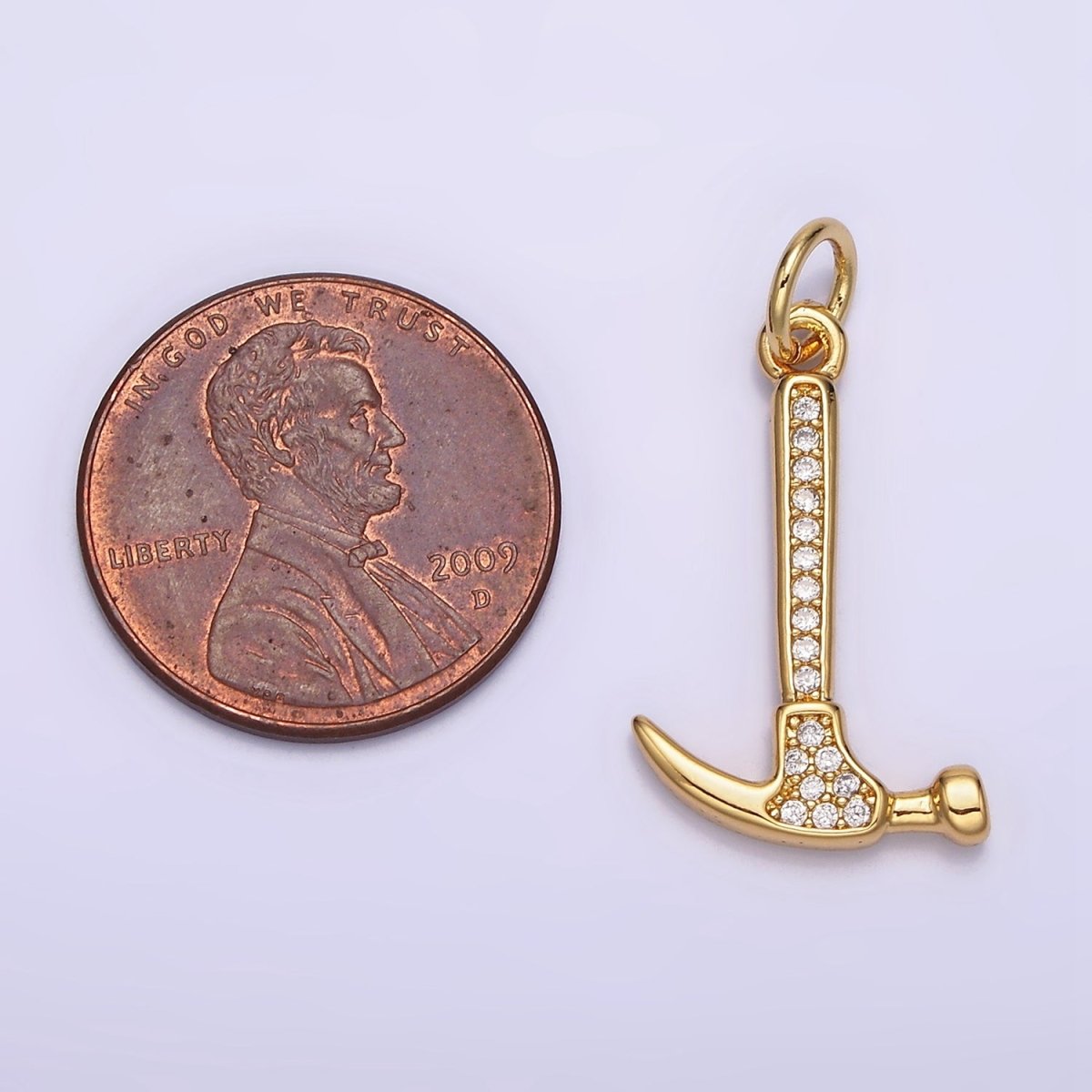 14K Gold Filled 26mm Clear Micro Paved CZ Hammer Construction Tool Charm | N1103 - DLUXCA