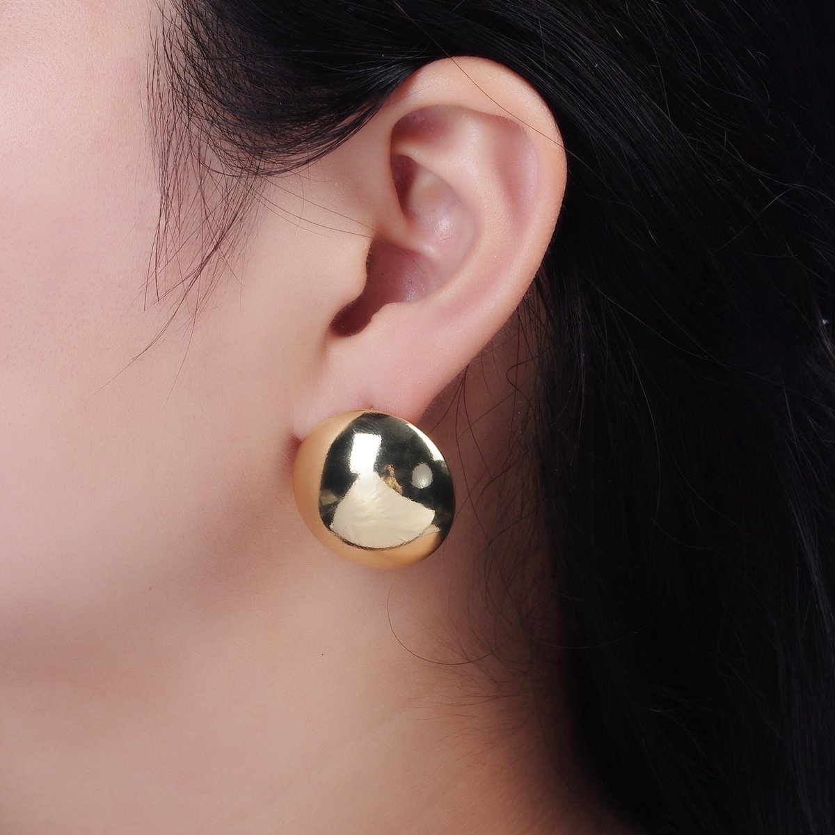 14K Gold Filled 26mm Round Dome Minimalist Stud Earrings | AE345 - DLUXCA