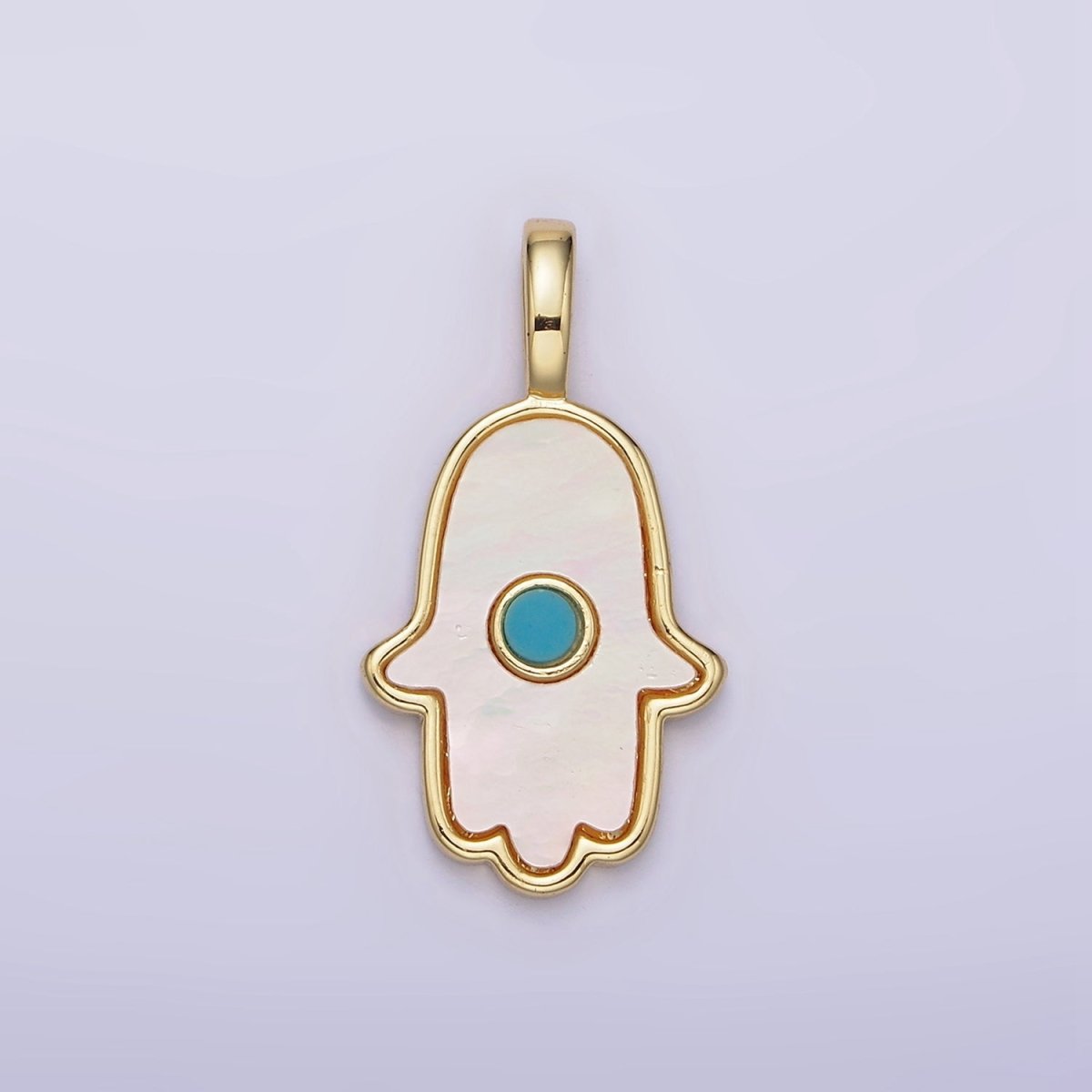 14K Gold Filled 26mm Turquoise Shell Pearl Hamsa Hand Pendant | N1244