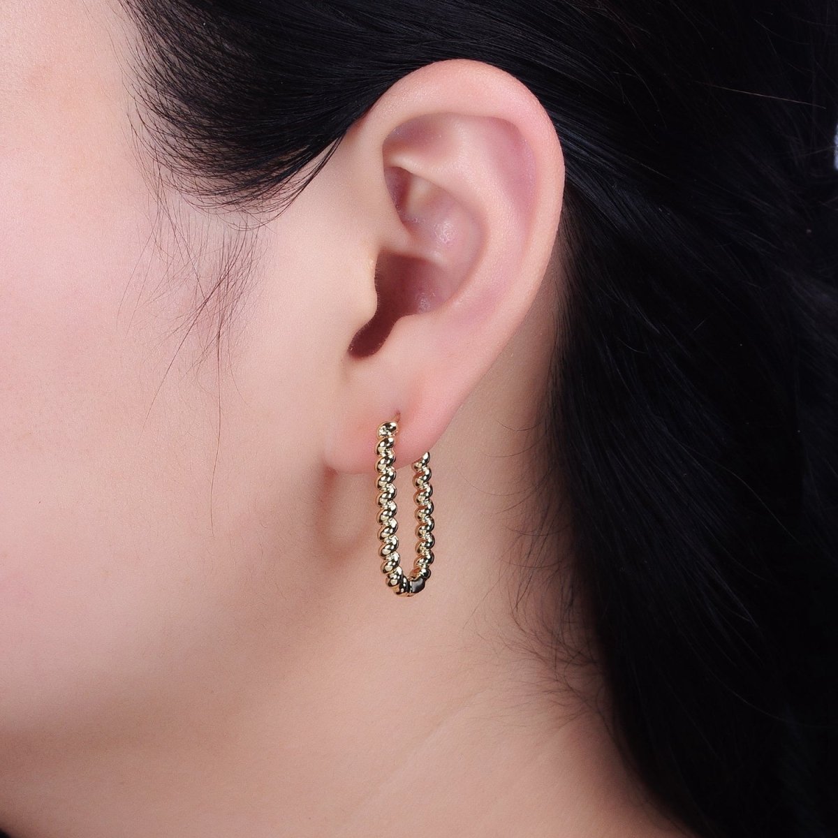 14K Gold Filled 27.5mm Twisted Croissant Oblong U-Shaped Hoop Earrings | AD1278 - DLUXCA