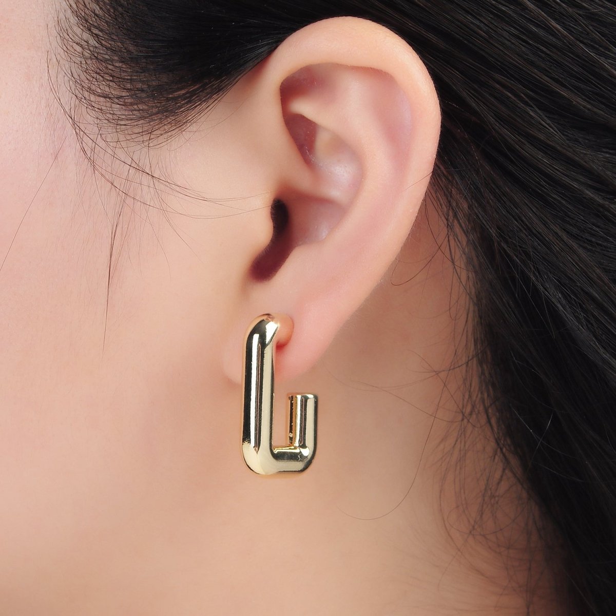 27mm Lightweight Minimalist J-Shaped Hoop Earrings in Gold & Silver | AD705 AD706