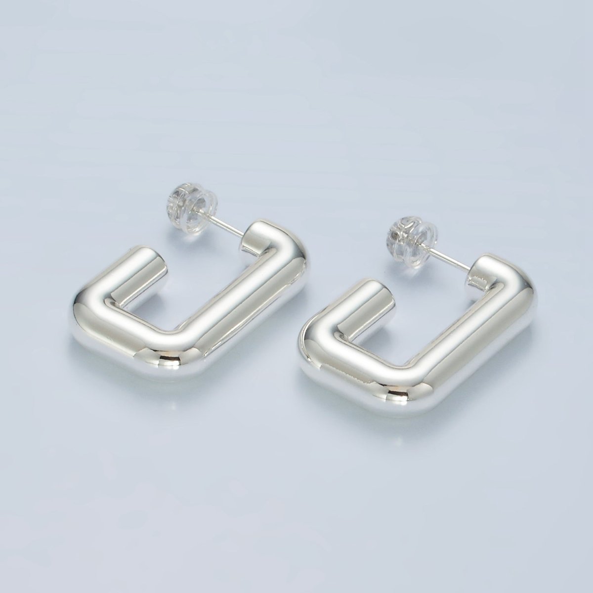 27mm Lightweight Minimalist J-Shaped Hoop Earrings in Gold & Silver | AD705 AD706