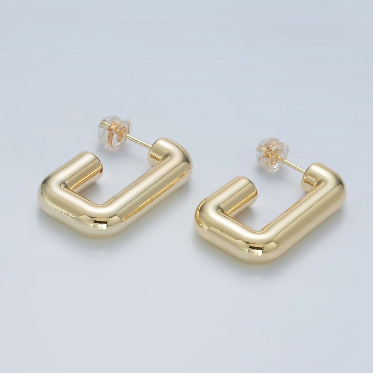 27mm Lightweight Minimalist J-Shaped Hoop Earrings in Gold & Silver | AD705 AD706