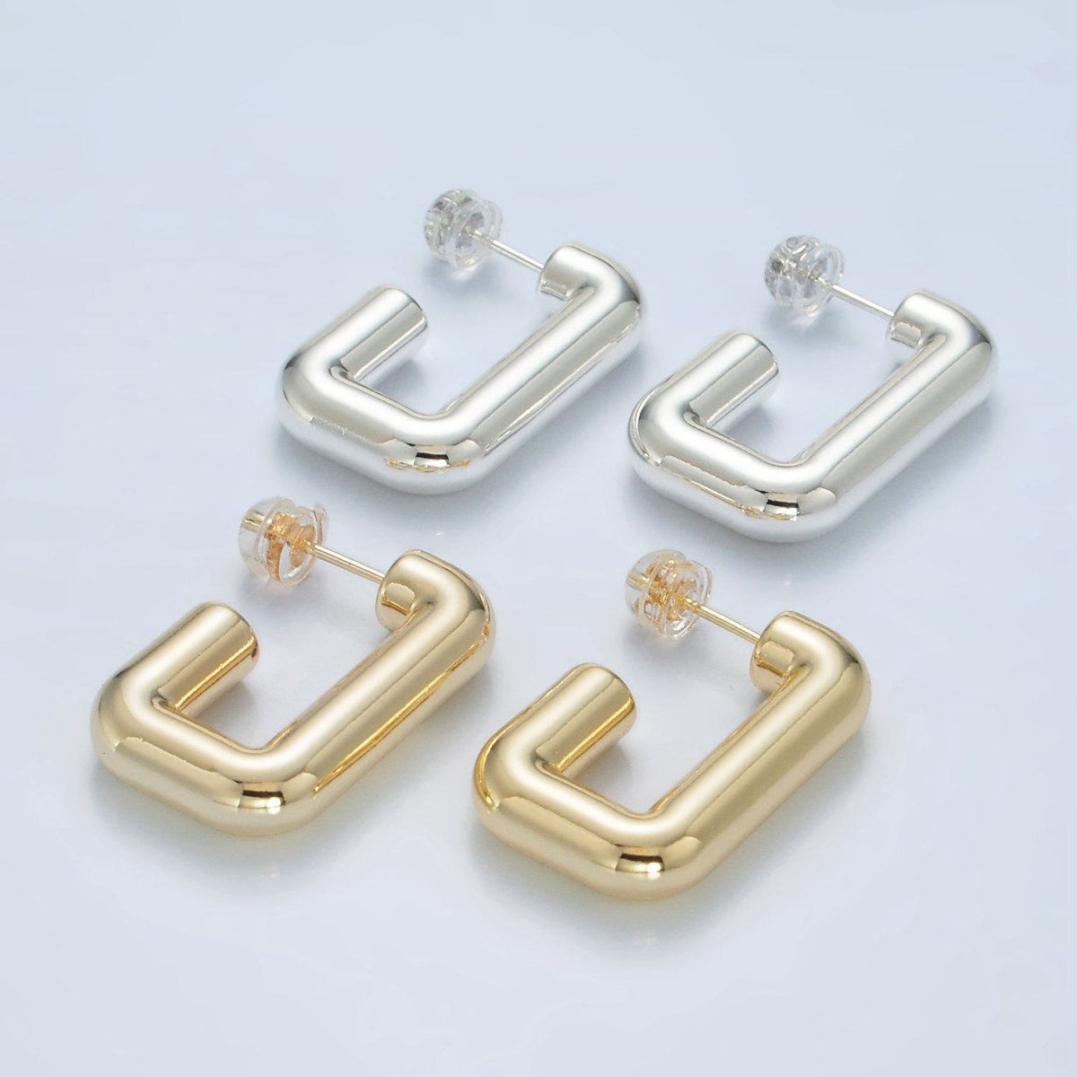 27mm Lightweight Minimalist J-Shaped Hoop Earrings in Gold & Silver | AD705 AD706