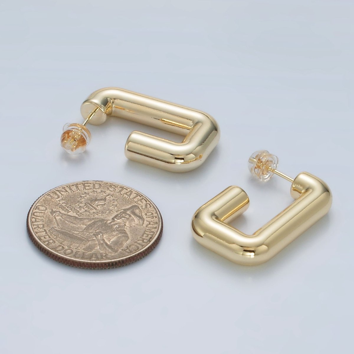 27mm Lightweight Minimalist J-Shaped Hoop Earrings in Gold & Silver | AD705 AD706