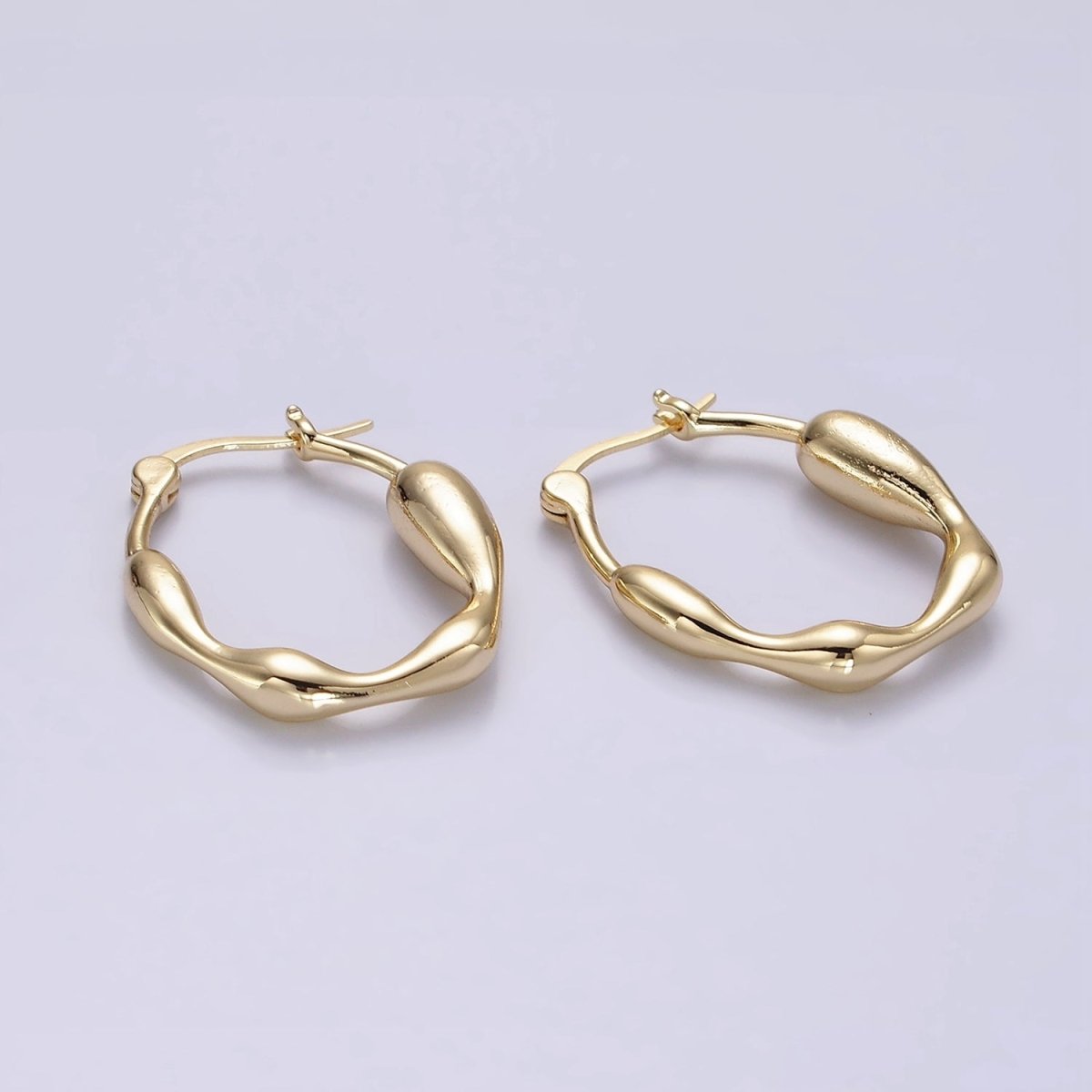 14K Gold Filled 27mm Molten Drip French Lock Latch Hoop Earrings in Gold & Silver | AE441 AE442