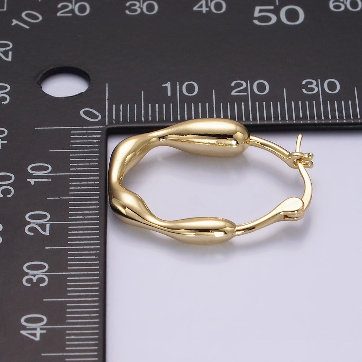 14K Gold Filled 27mm Molten Drip French Lock Latch Hoop Earrings in Gold & Silver | AE441 AE442