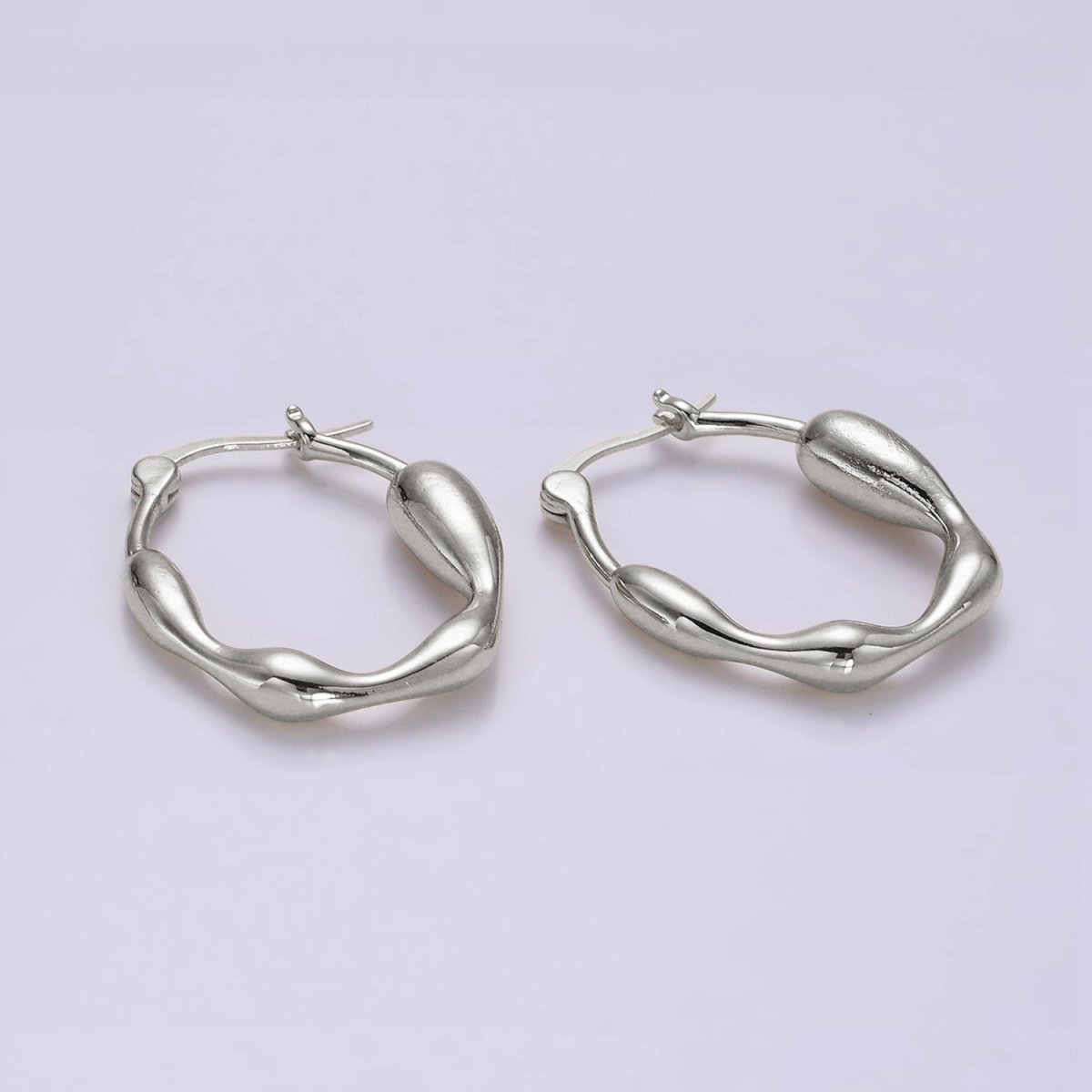 14K Gold Filled 27mm Molten Drip French Lock Latch Hoop Earrings in Gold & Silver | AE441 AE442