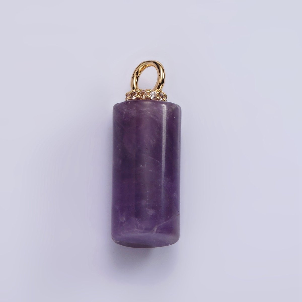 14K Gold Filled 27mm Tube Natural Gemstone Micro Paved CZ Drop Pendant | AG430 - AG435