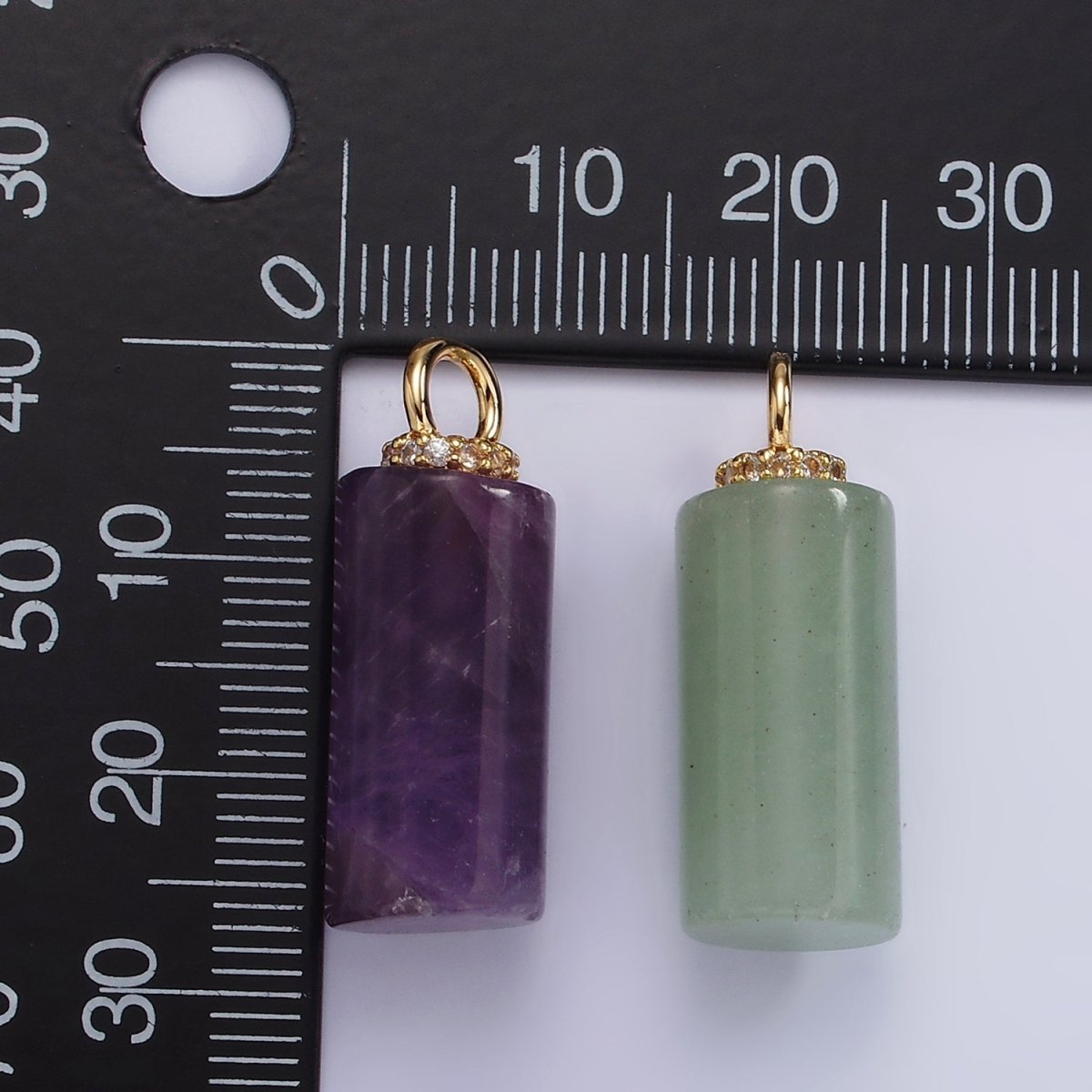 14K Gold Filled 27mm Tube Natural Gemstone Micro Paved CZ Drop Pendant | AG430 - AG435