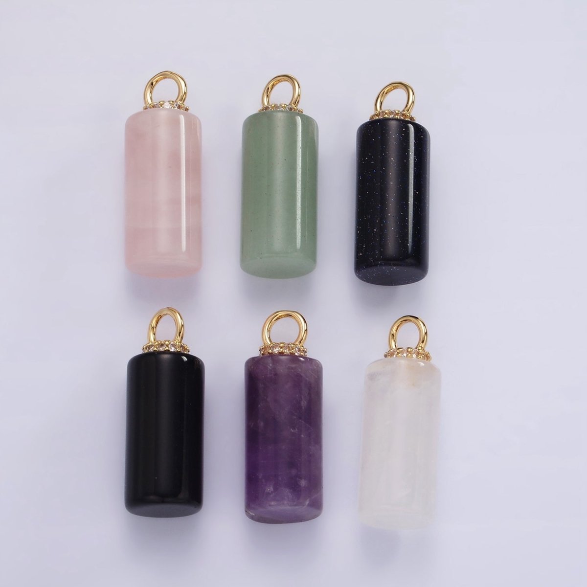 14K Gold Filled 27mm Tube Natural Gemstone Micro Paved CZ Drop Pendant | AG430 - AG435