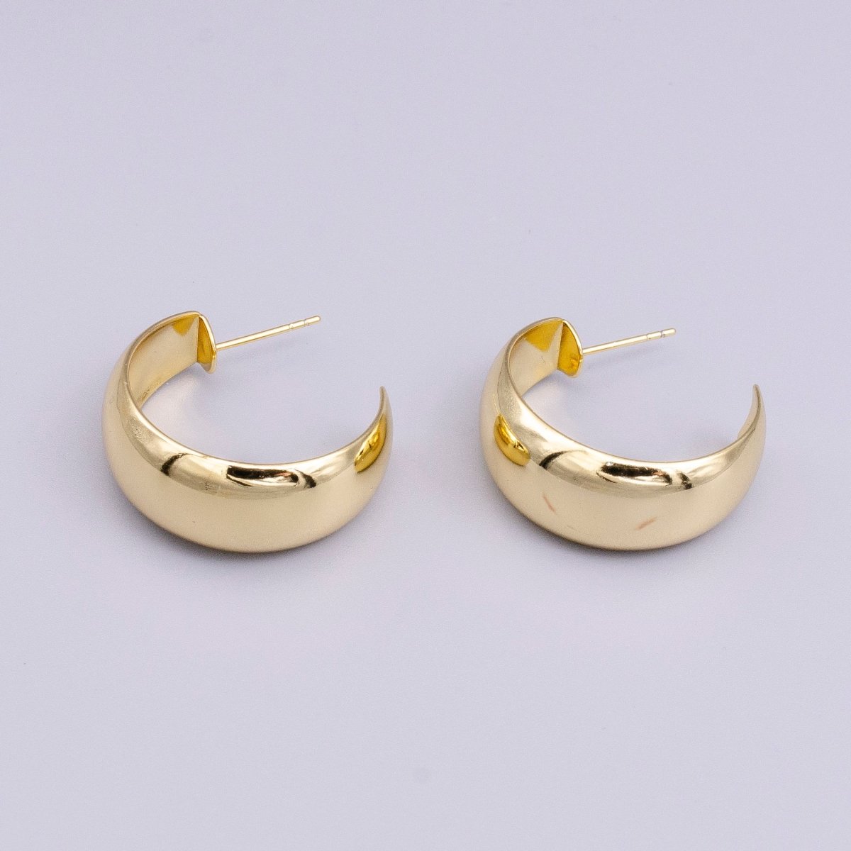 14K Gold Filled 27mm Wide Thin Dome C-Shaped Geometric Hoop Earrings | AE070 - DLUXCA
