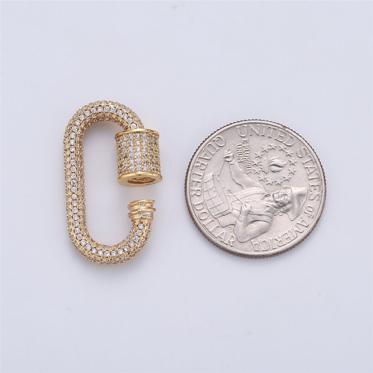 14K Gold Filled 28.5mm Clear Micro Paved CZ Carabiner Closure Jewelry Findings Supply in Gold & Silver | L-254