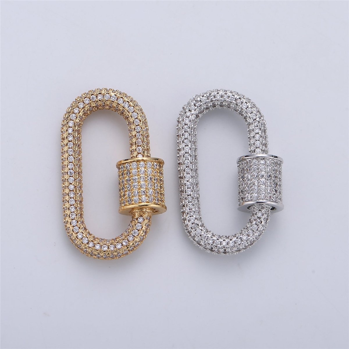 14K Gold Filled 28.5mm Clear Micro Paved CZ Carabiner Closure Jewelry Findings Supply in Gold & Silver | L-254